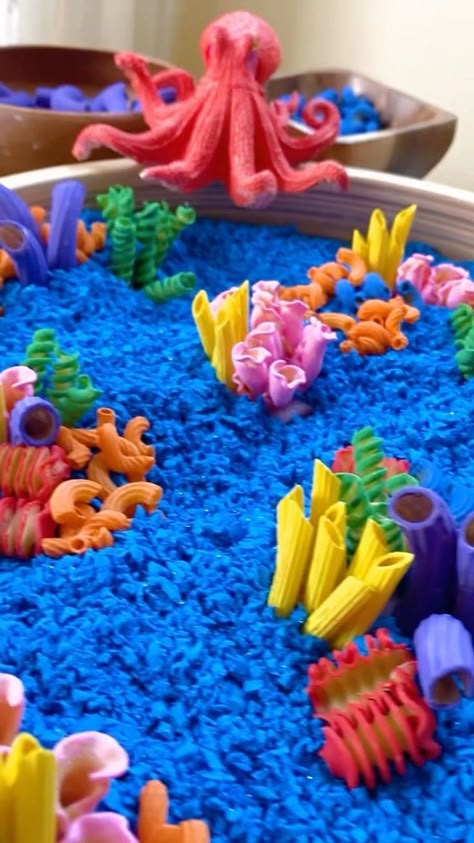 Sensory Coral Reef, Coral Reef Tuff Tray, Coral Reef Biome Shoebox Project, Under The Sea Shoe Box Project, Coral Reef Habitat Project, Sea Sensory Play, Coral Reef Ecosystem Project, Coral Reef Crafts Preschool, Coral Reef Science Project