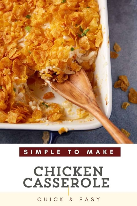 Creamy, loaded with cheese, and chunks of tender chicken, this Chicken Hashbrown Casserole is baked to golden perfection in just 40 minutes and is just as delicious for breakfast as it is for dinner. Hashbrown Casserole With Cornflakes, Chicken And Hashbrowns, Cheesy Ham And Potato Casserole, Dijon Chicken Thighs, Super Easy Dinner Recipes, Turkey Casseroles, Chicken Hashbrown Casserole, Easy Entrees, Queso Chicken