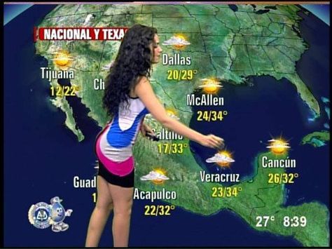 Information Graphics: You wouldn't think something as innocent as finding out what the weather would be like today could turn out to be slightly vulgar. Most news stations hire a pretty woman and dress in scantily clad clothes to present the weather forecast.  pinned from Angelica Campa Weather Women, Tiny Dress, Army Women, Scantily Clad, Good Student, Information Graphics, Weather Report, Weather Forecast, Hair Photo