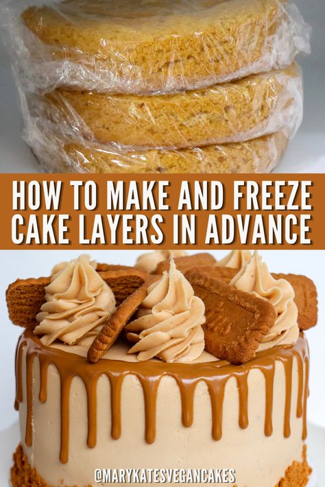 Learn my favorite way to prep cake layers! Making them in advance helps with frosting the cake smoothly and with splitting up the amount of time needed for making and decorating your cake. #tutorial #caketutorial #cake #vegancake #frost #buttercream #frosting #marykatesvegancakes How To Freeze Cake Layers, How To Freeze Cake, Freezing Cake Layers, Freezing Cakes Before Frosting, Freeze Cake, Unfrosted Cake, Chandelier Cake, Freezing Apples, How To Make Frosting