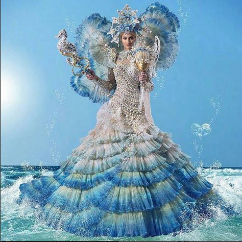 SASHES AND TIARAS.....Miss Universe 2016 National Costumes: Part 2 | Nick Verreos Miss Universe National Costume, Sea Costume, Pageant Costumes, Miss Venezuela, Mermaid Parade, Mermaid Costume, Stage Costume, Fantasy Costumes, Carnival Costumes