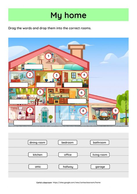 Rooms in the house interactive activity for beginners. You can do the exercises online or download the worksheet as pdf. English Liveworksheet, Design Your House, Education Worksheets, English Club, Kindergarten Reading Activities, English Teaching Materials, Esl Resources, 2nd Grade Worksheets, English Worksheets For Kids