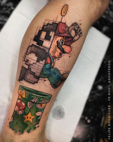 Mario Bros. Super Mario Tattoo, Nintendo Tattoo, Video Game Tattoos, Mario Tattoo, Gamer Tattoos, Video Game Tattoo, Geek Tattoo, 4 Tattoo, Geniale Tattoos