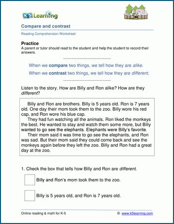 Compare and Contrast Worksheets for Grade 1 | K5 Learning Phonics Worksheets Grade 1, Free Reading Comprehension Worksheets, 2nd Grade Reading Comprehension, Learning Fractions, Reading Comprehension For Kids, Fraction Word Problems, Reading Comprehension Kindergarten, Kindergarten Phonics Worksheets, Compare Contrast