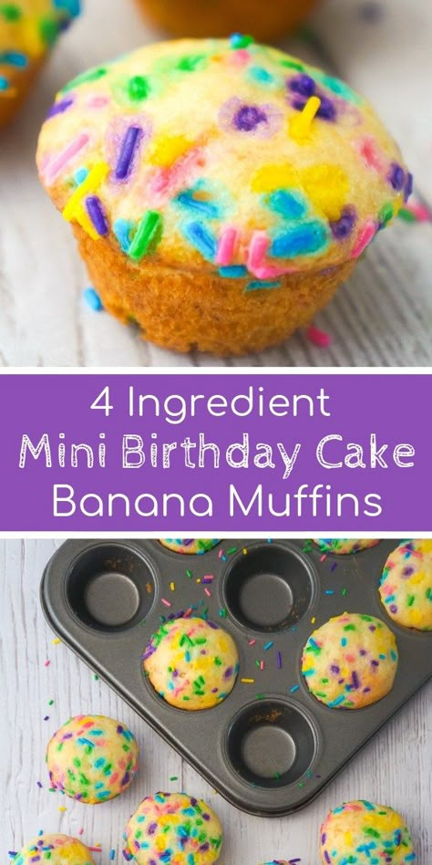 Birthday Breakfast Kids, Birthday Cake Banana, Mini Birthday Cake, Breakfast Kids, Cake Mix Muffins, Healthy Birthday, Cake Banana, Birthday Snacks, Birthday Breakfast