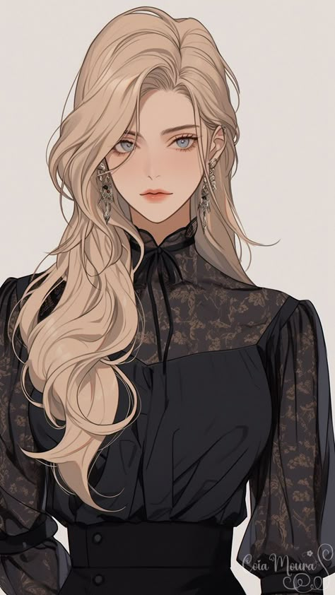 Female Oc Blonde, Rich Anime Woman, Elegant Anime Woman, Blonde Anime Woman, Animation Art Sketches, Beauty Art Drawings, Digital Portrait Art, Woman Drawing, Blonde Women