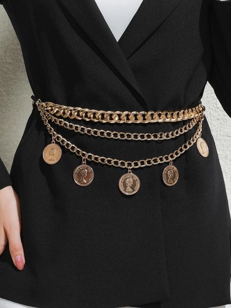 Figure Graphic Charm Waist Chain Belt | SHEIN USA Diy Chain Belt, Chain Belt Outfit, Chain Outfit, Coin Belt, Diy Chain, Trending Necklaces, Chain Belts, Belt Jewelry, Gold Collar