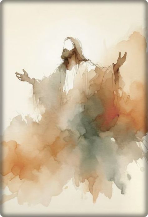 Jesus Carrying Me, Jesus Painting Ideas, Biblical Art Drawings, Jesus Watercolor Painting, Abstract Christian Art, Christian Painting Ideas, Jesus Baptised, Jesus Watercolor, Christian Watercolor