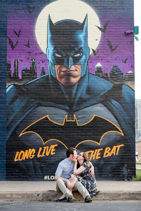 Batman Mural, Fingers Touching, Austin Murals, Looking At Each Other, Comic Book Superheroes, Dc Comic Books, Dc Comic, A Park, Marvel Dc Comics