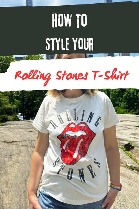 How To Style Your Rolling Stones T-Shirt - Claire Justine. Here are several trendy ways to make your Rolling Stones T-shirt the focal point of your outfit, which consisted whether you’re meeting up with friends, taking a leisurely stroll, or attending one of the park’s many activities.  Firstly, This Look: I Call My Effortlessly Cool Look!! How To Style Mens Tshirts On Women, Rolling Stones Concert Outfit Ideas, Rolling Stones Concert Outfit, Rolling Stones Outfit, Alice Quotes, Rolling Stones Concert, Rolling Stones Shirt, Concert Outfit Rock, Rainbow Belts