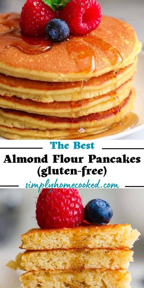 These Almond Flour Pancakes are fluffy, tender, and gluten-free. You’ll love the honey-sweet and slightly nutty flavor of this simple paleo breakfast favorite. Fluffy Keto Pancakes, Grain Free Pancakes, Best Keto Pancakes, Paleo Breakfast Easy, Make Almond Flour, Simple Paleo, Almond Pancakes, Almond Flour Pancakes, No Flour Pancakes