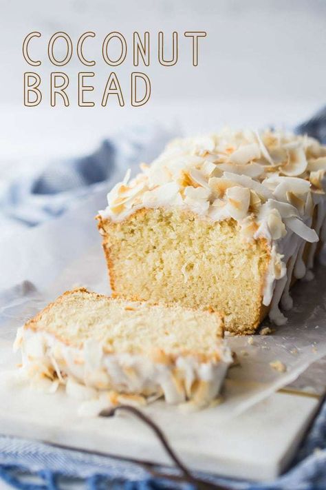 This coconut bread was a breeze to make, and it came out moist, soft, and just sweet enough.  The glaze and the toasted coconut topping were the perfect added touch! #coconut #bread #coconutbread #recipe #easy #toasted #cake #loaf #quickbread #best #sweet #moist #withglaze #simple #shredded #Easter #breakfast #brunch #snack Salty Crackers, Coconut Glaze, Coconut Loaf, Coconut Bread Recipe, Coconut Cakes, Cake Loaf, Side Items, Pineapple Desserts, Coconut Bread