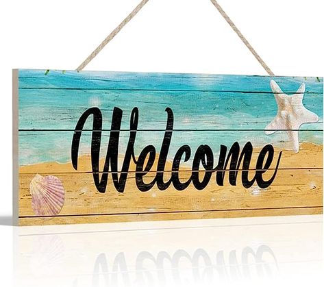 Amazon.com : Welcome Sign Decor Door Porch Sign Decor - Home Inside Outside Decoration Summer Beach Theme Greeting Welcome Sign - Indoor/Outdoor Home Shore Decor : Home & Kitchen Beach Welcome Sign, Florida Sign, Welcome Sign Decor, Starfish Wall Decor, Beach Signs Wooden, Under The Sea Crafts, Welcome Signs Front Door, Rock Beach, Home Inside