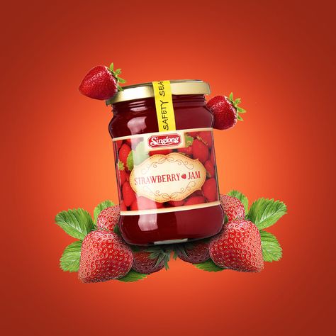 Jam Advertising Design, Strawberry Jam Photography, Strawberry Graphic Design Illustrations, Strawberry Jam Label Design, Adobe Photoshop, Jam, Photoshop, Graphic Design