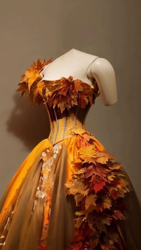 Fall Themed Dresses, Autumn Inspired Dress, Autumn Ball Dress, Pine Cone Dress, Autumn Fantasy Dress, Autumn Ball Gown, Tree Inspired Dress, Autumn Leaves Dress, Fall Leaves Outfit