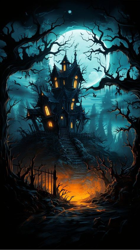 Spooky Scenery, Haunted House Pictures, Halloween Live Wallpaper, Spooky Halloween Pictures, Spooky Graveyard, Happy Halloween Pictures, Scary Haunted House, Eerie Places, Scary Houses