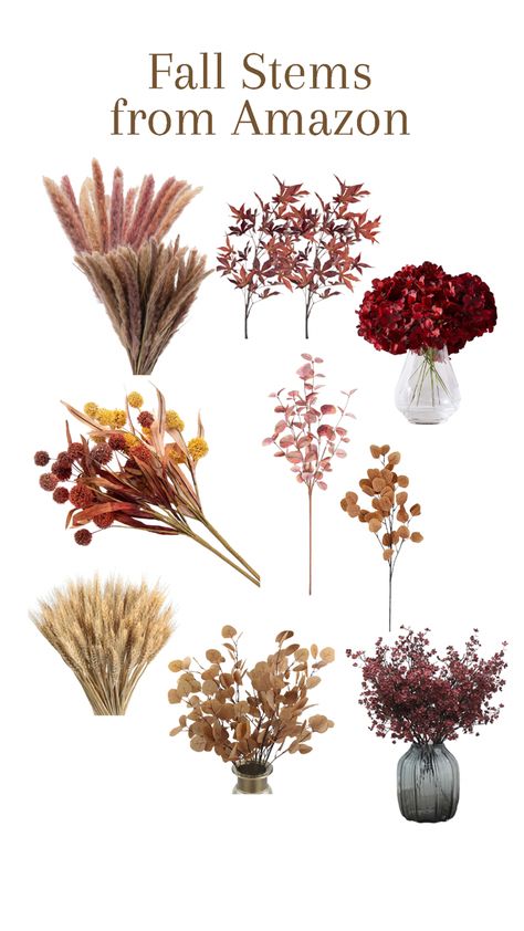 Fall Floral Stems In Vase, Fall Plant Decor Indoor, Faux Fall Flowers, Modern Fall Flower Arrangements, Pampas Grass Fall Decor, Burgundy Fall Decor Home, Faux Flower Centerpiece Dining Room, Fake Pampas Grass Decor, Fall Greenery Decor