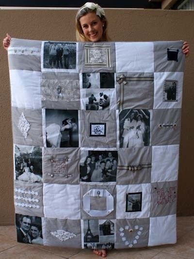 DIY Photo Quilt. A great memory quilt for college student. Photo Gifts Diy, Photo Quilts, Memory Blanket, 50 Wedding Anniversary Gifts, Memory Quilts, Tshirt Quilt, Memory Crafts, Memory Pillows, Quilt Tutorial