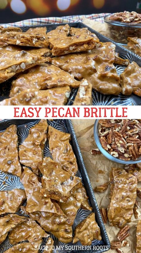 Pecan Brittle Recipe Easy, Pecan Brittle Recipe, Pecan Desserts Recipes, Pecan Brittle, Candied Pecans Recipe, Peanut Brittle Recipe, Pecan Desserts, Easy Candy Recipes, Homemade Toffee