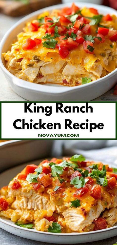 Craving a comforting dish? Try this King Ranch Chicken Recipe, packed with bold flavors and creamy textures. It’s a quick and simple dinner that makes meal prep a breeze, perfect for busy nights. Easy Lasagna Casserole, Chicken Tortillas, Ranch Chicken Recipe, King Ranch Casserole, King Ranch Chicken Casserole, Chicken Peppers, King Ranch Chicken, Yummy Casserole Recipes, Ranch Chicken Recipes