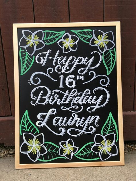 Sweet 16 Chalkboard Greeting Sweet 16 Chalkboard Signs, Birthday Chalkboard Art, Sweet 16 Sign, Whiteboard Ideas, Chalkboard Wall Art, Chalkboard Designs, Chalk It Up, Birthday Chalkboard, Beach Birthday