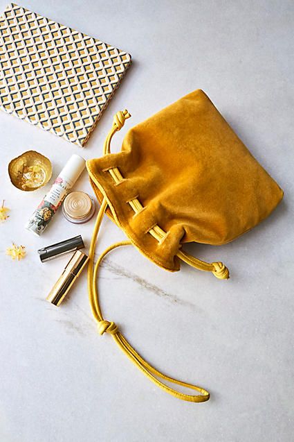 Velvet Bucket Pouch by Clare V. Velvet Diy, Diy Fashion Trends, Designer Cosmetic Bag, Custom Handbags, Drawing Bag, Stylish Purse, Velvet Bag, 가을 패션, Mellow Yellow