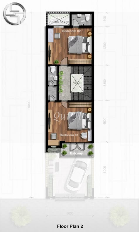 Floor Plan Rendering, Small Apartment Plans, Plan Rendering, Floor Plans House, Narrow House Designs, Narrow House Plans, 2d Floor Plan, Modern Floor Plans, Long House