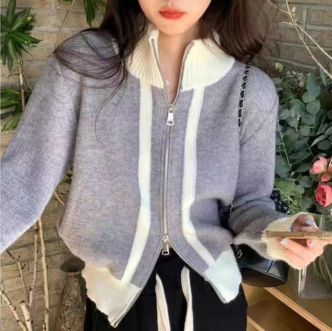 Stand Up Collar, Knitted Cardigan, New Woman, Sweater Jacket, Turtleneck Sweater, Knit Cardigan, Stand Up, Winter Fashion, Casual Outfits