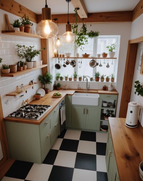 Clever Small Kitchen Design, Small Boho House Ideas, Small Cozy Kitchen Aesthetic, Warm Earthy Kitchen Ideas, Rustic Kitchen Interior, Kitchen Colour Pallets, Small Apartment Decorating Aesthetic, Small House Design Interior Ideas, Boho Galley Kitchen