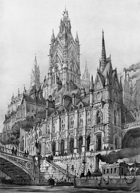 Architecture Drawing Art Buildings, Gothic Architecture Drawing, Sketchbook Architecture, Sustainable Living Room, Art Buildings, Architecture Sketches, Architecture Drawing Sketchbooks, Gothic Buildings, World Building