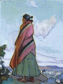 Artwork by Gerald Cassidy, Navajo Shepherdess, Made of oil on canvas kp Rc Gorman, Navajo Culture, Navajo Art, American Gallery, Native American Paintings, Native American Artwork, Southwestern Art, Giclee Painting, American Painting