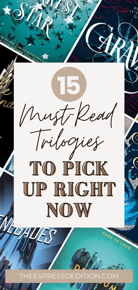 Trilogies are a great way to enjoy a series without as much commitment. Less books, but tons of story! My favorites can be found at theespressoedition.com | #trilogies #besttrilogies #trilogy #bookseries books to read in 2021 | best books | book recommendations | books | book club books | 2021 reading list | best books for young adults | best adult books | contemporary fiction | reading list | what to read | #readingchallenge #bestbooks Book Series For Adults, Best Trilogy Books, Audio Book Recommendations, Best Book Series For Women, Book Trilogies, Books Series To Read, Best Book Series To Read, Book Series To Read, Best Book Series