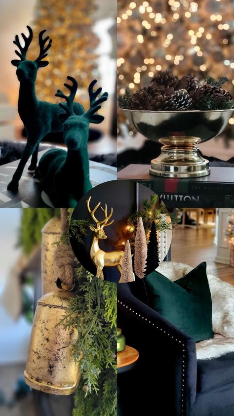 Green And Gold Christmas Centerpieces, Dark Green And Gold Christmas, Green And Gold Christmas Table, Dark Green Christmas Decor, Green And Gold Christmas Decor, Christmas Decir, Green And Gold Christmas Tree, Gold And Green Christmas, Christmas Goals