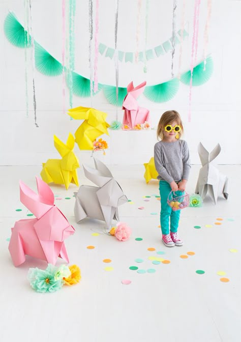 DIY Giant Origami Bunnies! Giant Origami, Paper Bunny, Folding Origami, Easter Bunny Crafts, Easter Inspiration, Spring Projects, Cute Easter Bunny, Origami Animals, Easter Bunny Decorations