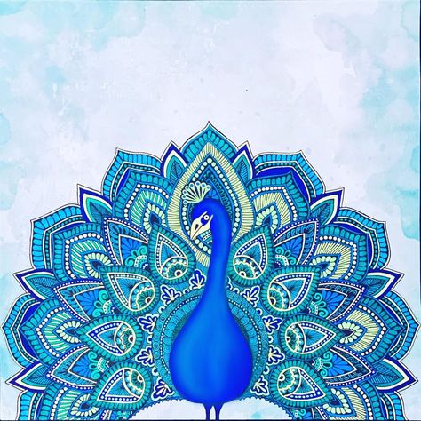 Dancing Peacock Painting, Peacock Drawing Mandala, Jarokha Art, Mandala Peacock Design, Mandala Art Peacock, Peacock Drawing With Colour, Peacock Mandala Art, Meenakari Painting, Mandala Peacock