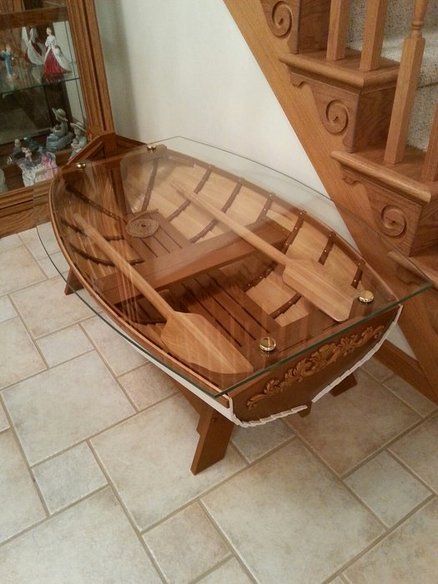 Boat Table Build Boat Table Ideas, Boat Coffee Table, Boat Wood Furniture, Small Wooden Boat Decor, Boat Teak Table, Boat Furniture, Nautical Room Decor, Transitional Coffee Tables, Boat Table