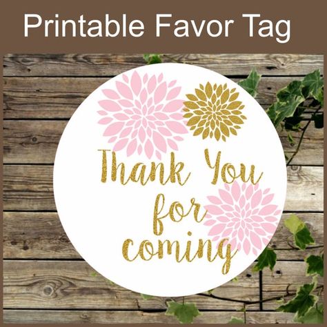 Pink and Gold Floral Favor Tag, Instant Download Printable Label, Thank You for Coming Blush and Gold Tags for Baby Shower, Cupcake Toppers Bubbly Bar Sign, Baby Shower Games Coed, Birthday Prayer, 32 Birthday, Baby Shower Cupcake Toppers, Thank You Labels, Printable Favor Tags, Thank You For Coming, Blush And Gold