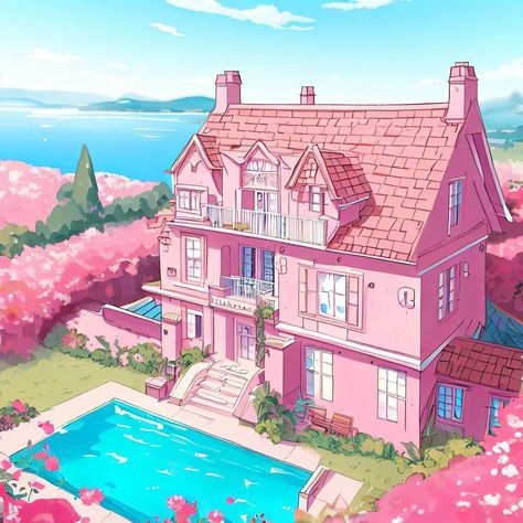 Barbie House Drawing, Barbie House Illustration, Carla Vibes, Makaila Core, Barbie Dream House Aesthetic, Sanrio Journal, Dream House Aesthetic, Pink Drawing, Anime House