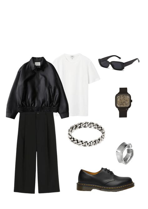 All products linked on website! Black Leather Shirt Outfit, White Shirt Leather Jacket, Black Pants White Shirt, Pants White, Photo Outfit, Classic Elegant, Skeleton Watch, Style Classic, Design Vintage