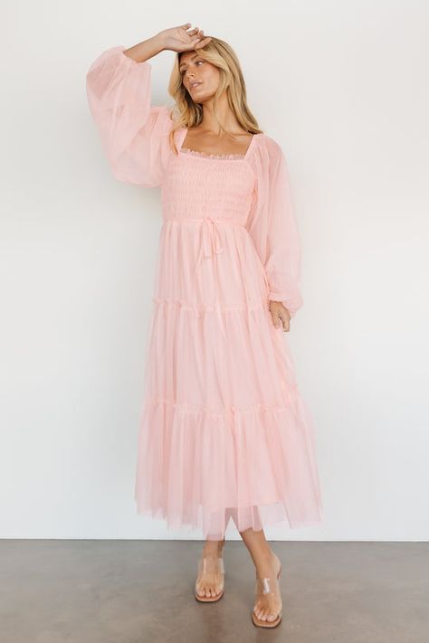 Discover dresses that are perfect for any occasion, and styles that work for every stage of life. Embrace bump-friendly options, wedding picks, and seasonal collections all at Baltic Born. Light Pink Modest Dress, Pink Modest Dresses, Pink Smocked Dress, Long Sleeve Pink Bridesmaid Dress, Trendy Maxi Dresses, Magical Dress, Tulle Maxi Dress, Tulle Material, Maxi Outfits