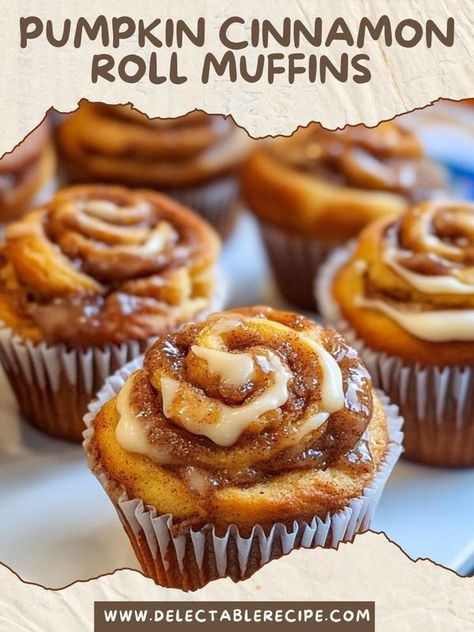 Delectable Recipe | Pumpkin Cinnamon Roll Muffins 🧁 | Facebook Pumpkin Cinnamon Roll Muffins, Muffin Tin Recipes Breakfast, Mini Muffin Tin Recipes, Cinnamon Roll Muffins, Tennessee House, Fudge Pie, Recipe Pumpkin, Muffin Tin Recipes, Pumpkin Muffins