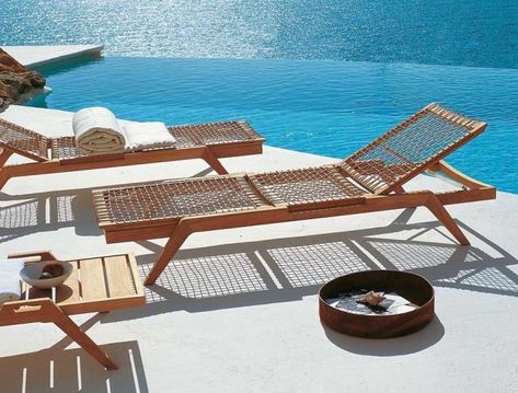 Synthesis Stackable Sun Lounger In Teak And WaProLace Garden Loungers, Design Hall, Resin Patio Furniture, Sun Lounge, Comfortable Furniture, Hall Design, Modern Outdoor Furniture, Types Of Sofas, Teak Outdoor