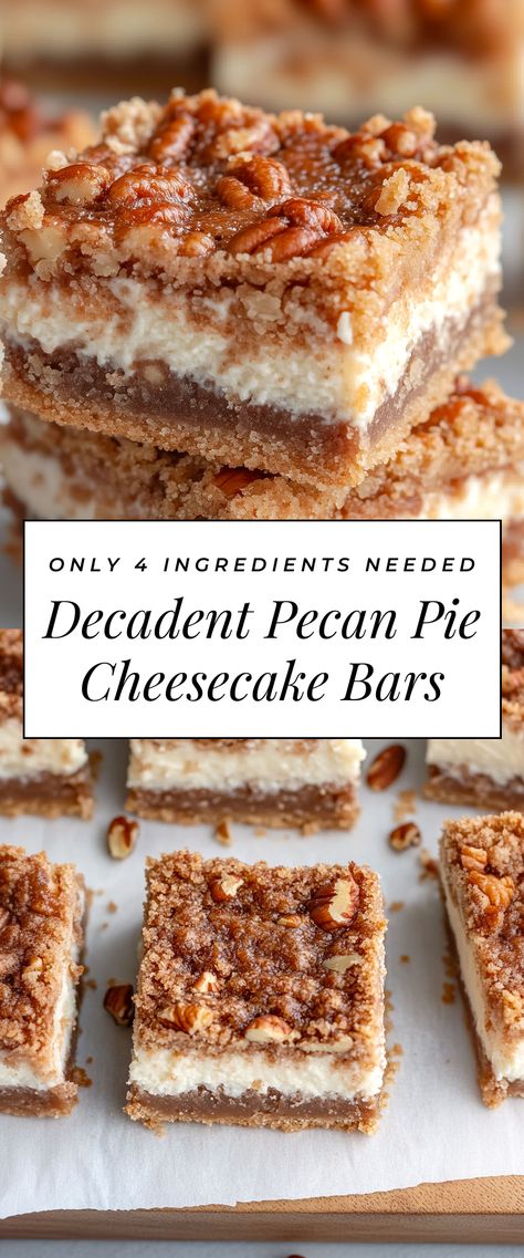 Image for Decadent Pecan Pie Cheesecake Bars Pecan Pie Cream Cheese Bars, Pecan Cream Cheese Bars, Butter Pecan Cheesecake Bars, Cream Cheese Pecan Bars, No Bake Pecan Pie Cheesecake, Pecan Pie Cheesecake Bars Recipe, Butter Pecan Cheesecake, Pecan Pie Cheesecake Bars, Pecan Cheesecake Bars