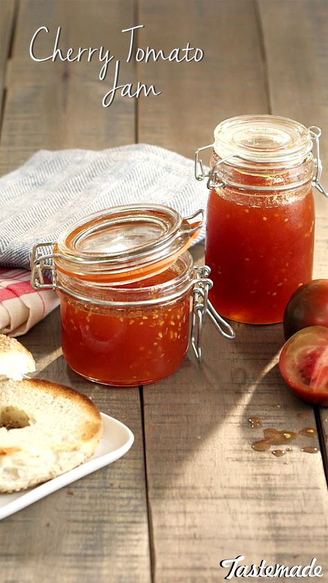 Made with sweet tomatoes, this tasty spread will be your go-to jam. Sweet Tomato Jam, Tomato Jam With Cherry Tomatoes, Cherry Tomato Jam Recipe, Pear Tomato Jam, Cherry Tomato Jam, Sweet And Spicy Tomato Jam, Savory Tomato Jam, Tomato Jelly, Preserved Food