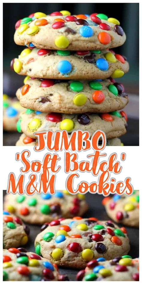 Giant M&m Cookies, Jumbo M&m Cookies, Desserts With M&ms, Halloween M&m Cookies, Jumbo Cookie Recipe, Mnm Cookies Recipe, Mnm Cookies, Jumbo Cookies, Soft Batch