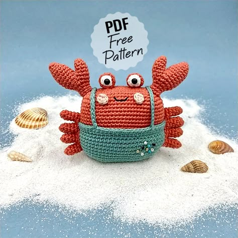 Triton the Crab Amigurumi PDF Free Crochet Pattern - Amigurumi Crochet Sea Creatures, Crocheted Patterns, Creative Stuff, Amigurumi Free, Crochet Toys Patterns, Thread Crochet, Amigurumi Free Pattern, Crochet Patterns Amigurumi, Amigurumi Doll