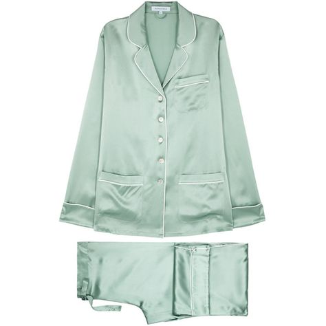 Olivia Von Halle Coco Mist Sage Silk Pyjama Set ($560) ❤ liked on Polyvore featuring intimates, sleepwear, pajamas, silk pjs, silk pajamas, silk sleepwear, stitch pajamas and silk pajama set Green Silk Pajamas, Silk Pyjama Set, Stitch Pajamas, Pajamas Silk, Silk Pjs, Dior Jacket, Olivia Von Halle, Silk Pajama, Silk Sleepwear