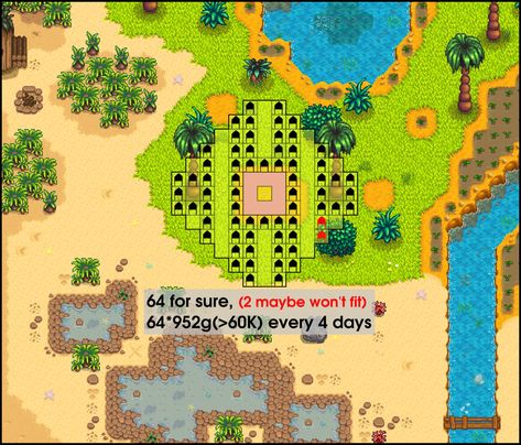 Stardew Valley Beehive Layout Ginger Island, Honey Layout Stardew, Honey Stardew Valley, Stardew Honey Layout, Stardew Valley Honey Layout, Stardew Valley Farmer Outfit, Stardew Valley Honey, Stardew Layout, Stardew Ideas