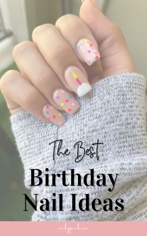 This post has 40 Special Birthday Nail Ideas. Birthdays are one of the most important days of the year so why not celebrate another year of life with a fun and unique manicure? Whether you prefer classic chic colors or bold designs, there are plenty of options to choose from when it comes to birthday nails. These ideas will get you pumped about your next birthday manicure, from glitter and shimmer to zodiac signs, and even birthstone-inspired nails! I am sharing over 40+ birthday nail ideas. Birthday Nails Cupcake, 30 Birthday Nails Art Designs, Birthday Party Nails Designs, 29th Birthday Nails, Birthday Nail Art Ideas, Birthday Pedicure Ideas, 21 Nails Birthday Art Designs, Birthday Nails Colorful, Nail Birthday Ideas