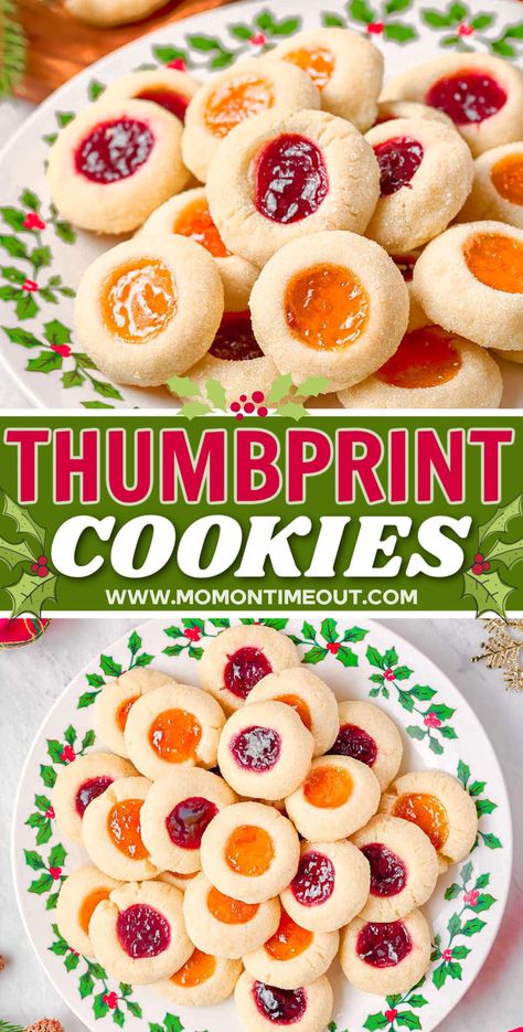 These Thumbprint Cookies are pretty as a picture and the perfect bite-sized cookie for your next holiday gathering! Buttery, shortbread style cookies are coated in sugar and filled with your choice of jam. Perfect for holiday parties, cookie exchanges or a late night treat for Santa! // Mom On Timeout Mom On Timeout, Christmas Classics, Thumbprint Cookies Recipe, Holiday Dishes, Buttery Shortbread, Jam Cookies, Filled Cookies, Baking Recipe, Thanksgiving Dishes